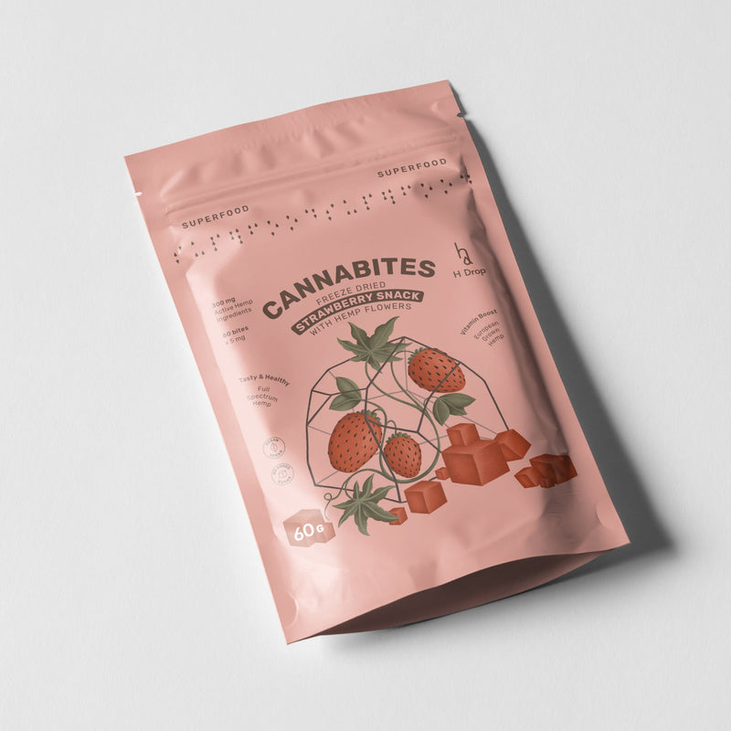 Cannabites - Frysetørret jordbærsnack med hampblomster (60pc, 300mg)